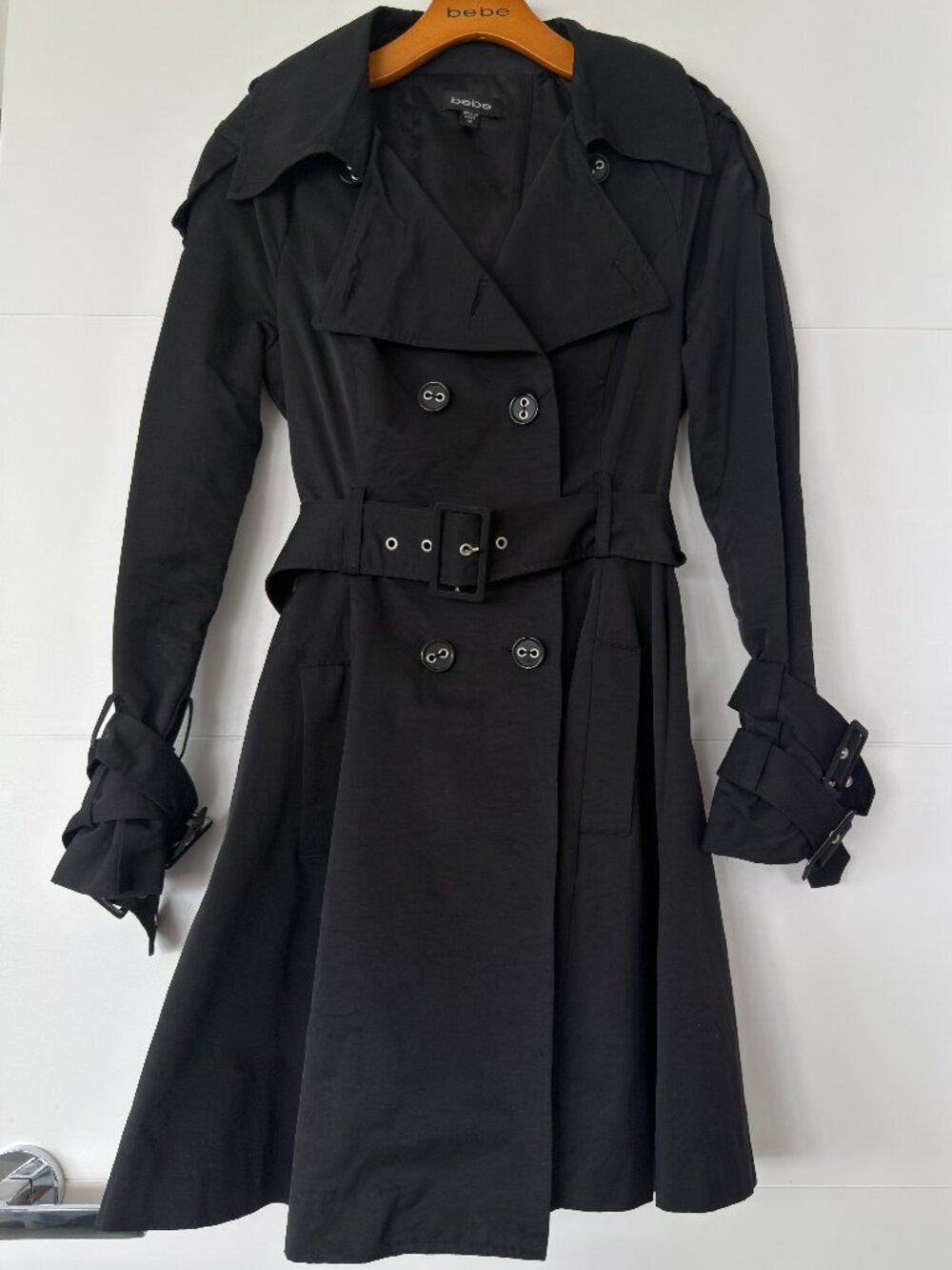 Vintage Y2K Bebe Double Breasted Flared Trench Coat - Size XS